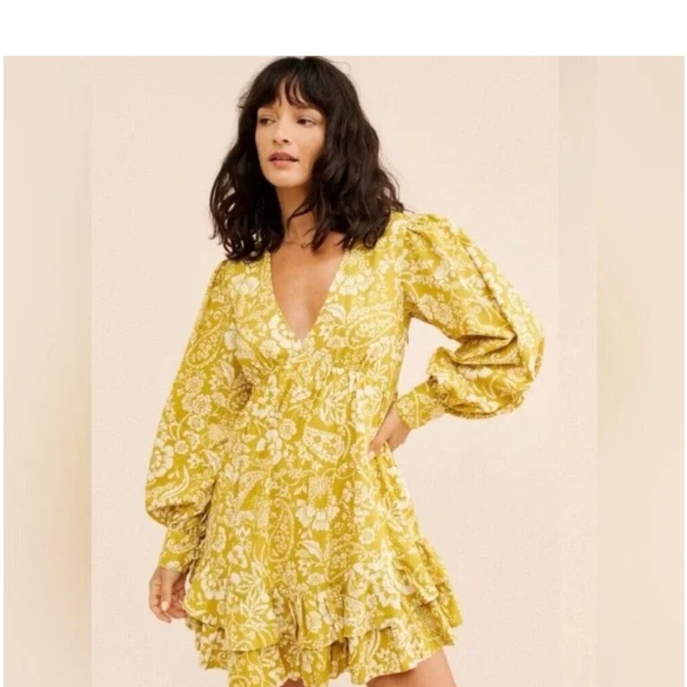 Anthropologie Maeve Long-sleeved, V-neck, Ruffle-trim Dress NWT